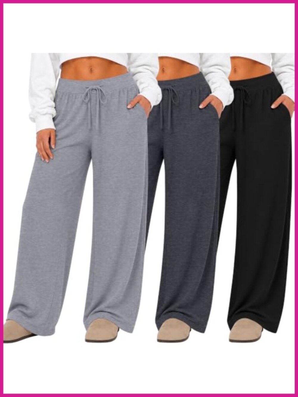 3 Pack Plus Size Wide Leg Lounge Sweatpants Drawstring Yoga Pants